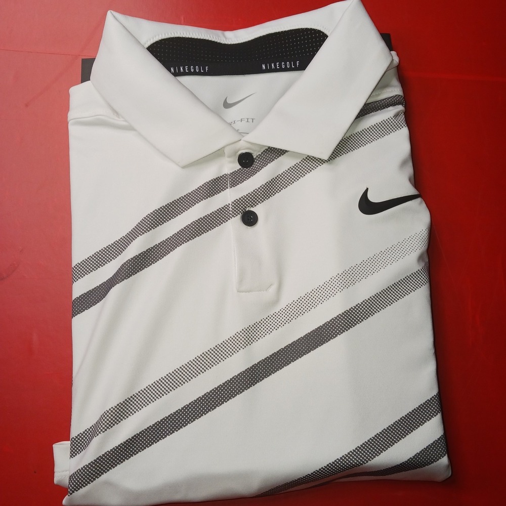 Nike Golf Dri-Fit Vapor Polo Mens Small White Striped Shirt DH0791-100